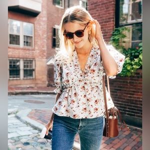 NWT!  Blue Floral Ruffle Rela Blouse